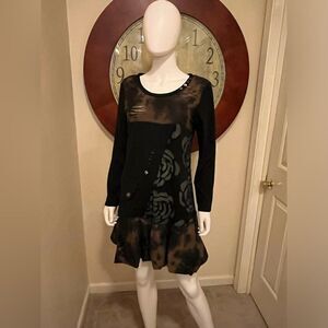 Goth Dress Shredded Edgy Bubble Hem Dark Burn Out Halloween Punk Size M